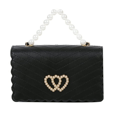 New Fashion Pearl Handle Messenger Bag Women PU Leather Elegant Love Heart Small Square Shoulder Crossbody Handbag For Women
